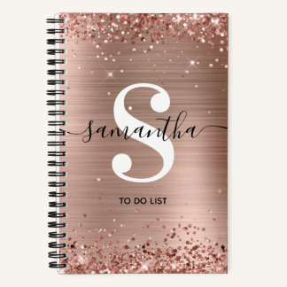 Rose Gold Foil and Glitter Monogram To Do List Notebook