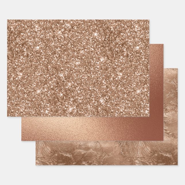 Rose Gold Foil and Glitter Pattern Wrapping Paper Sheet (Set)