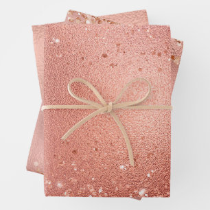 Rose Gold Foil and Glitter Pattern Wrapping Paper Sheet