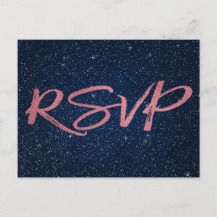 Rose Gold Foil and Navy Blue RSVP Wedding Invitation Postcard