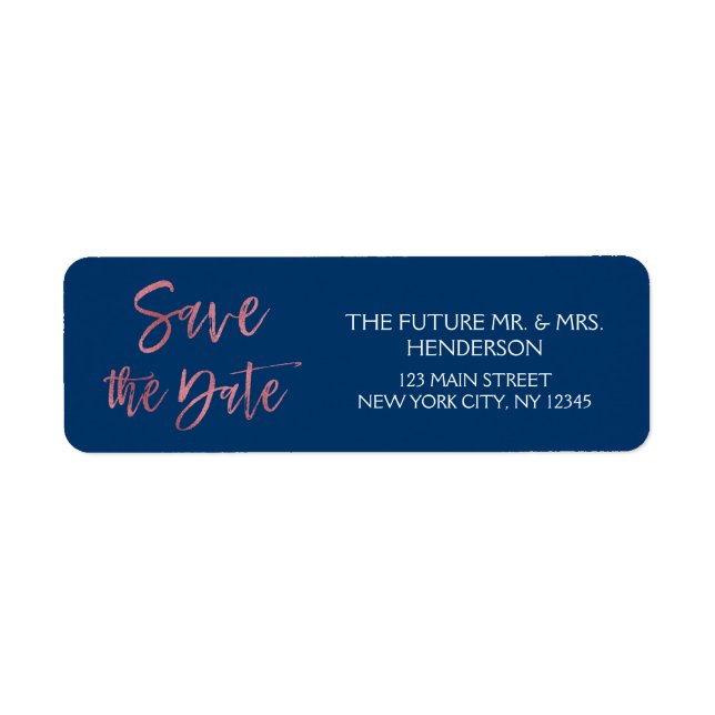 Rose Gold Foil and Navy Blue Save the Date (Front)