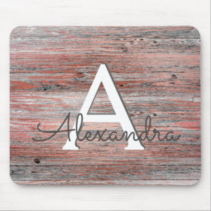 Rose Gold Foil and Rustic Wood Monogram Mouse Mat