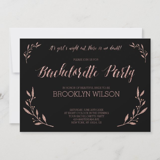 Rose Gold Foil Bachelorette Party Invites Black (Front)