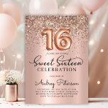 Rose Gold Foil Balloon Glitter Sweet 16th Birthday Invitation<br><div class="desc">Make your Sweet Sixteen truly special with this glamourous Rose Gold Balloon 16th Birthday Invitation. Featuring trendy rose gold foil number balloons, sophisticated calligraphy, and a dazzling glitter border, this design shines against a luxurious blush pink metallic foil background. A perfect blend of elegance and modern charm, this invitation sets...</div>
