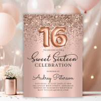 Rose Gold Foil Balloon Glitter Sweet 16th Birthday