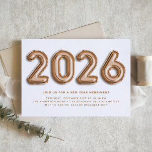 Rose Gold Foil Balloons 2024 New Year's Eve Party Invitation