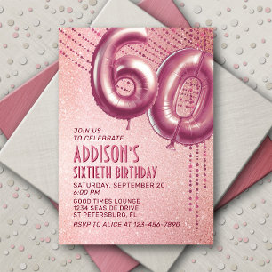 Rose Gold Foil Balloons 60th Birthday Invitation