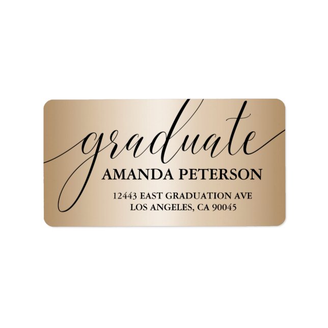 Rose Gold Foil Black Luxury Typography Graduate Label (Front)