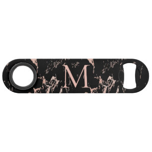 Rose Gold Foil Black Marble Monogram