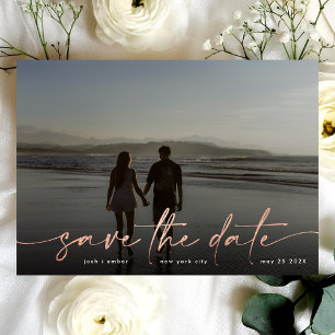 Rose Gold Foil Black Modern Photo Illuminating Save The Date