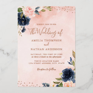 ROSE GOLD FOIL Blush Navy Floral Wedding