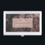Rose Gold Foil | Blush Pink and Black Foil Business Card Holder<br><div class="desc">Blush Pink - Rose Gold and Black Foil Metallic Stainless Steel Consultant Minimalist Business Card Holder with white hand lettered elegant typography for the monogram. The trendy Rose Gold Foil Metal Business Card Holder can be customised for any profession. If the profession or name text does not fit your needs,...</div>