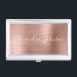 Rose Gold Foil | Blush Pink Foil Modern Business Card Holder<br><div class="desc">Blush Pink - Rose Gold Foil Metallic Stainless Steel Minimalist Business Card Holder with white lettered script signature typography for the monogram. The Rose Gold Foil Metal Business Card Holders can be customised with your name. Please contact the designer for customised matching items.</div>