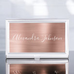 Rose Gold Foil | Blush Pink Foil Modern Business Card Holder<br><div class="desc">Blush Pink - Rose Gold Foil Metallic Stainless Steel Minimalist Business Card Holder with white lettered script signature typography for the monogram. The Rose Gold Foil Metal Business Card Holders can be customised with your name. Please contact the designer for customised matching items.</div>