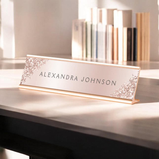 Rose Gold Foil | Blush Pink Foil Modern Desk Name Plate (Creator Uploaded)