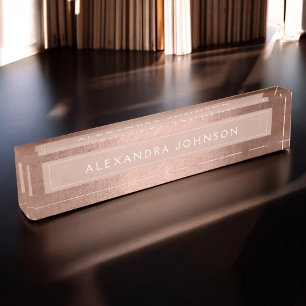 Rose Gold Foil Blush Pink Foil Modern Nameplate
