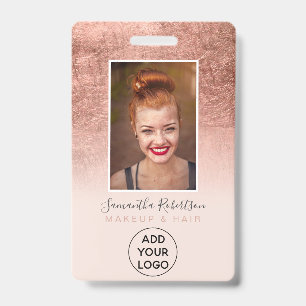 Rose gold foil blush pink logo employee photo pass ID badge