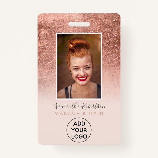 Rose gold foil blush pink logo employee photo pass ID badge (Front)