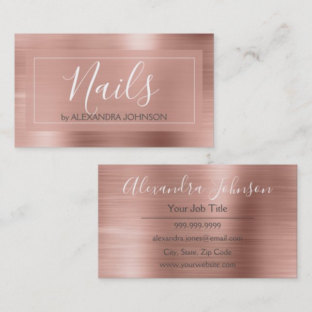 Rose Gold Foil - Blush Pink Nails Salon Business Card (Front/Back)