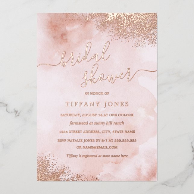 ROSE GOLD FOIL Blush Pink Peach Bridal Shower (Front)