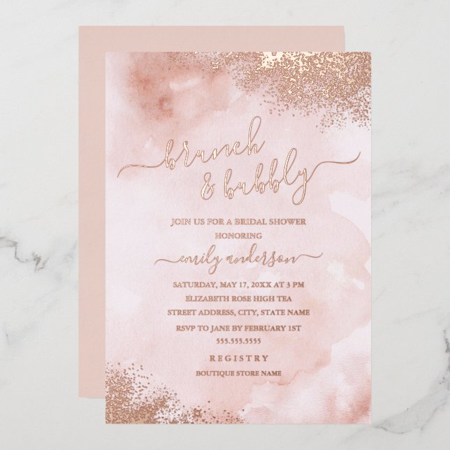 ROSE GOLD FOIL Blush Pink Peach Brunch And Bubbly  (Front/Back)