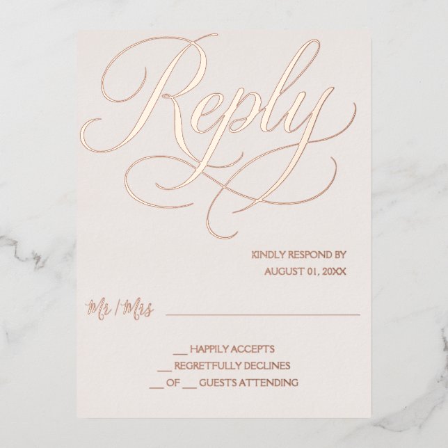 Rose Gold Foil Blush RSVP Card (Front)