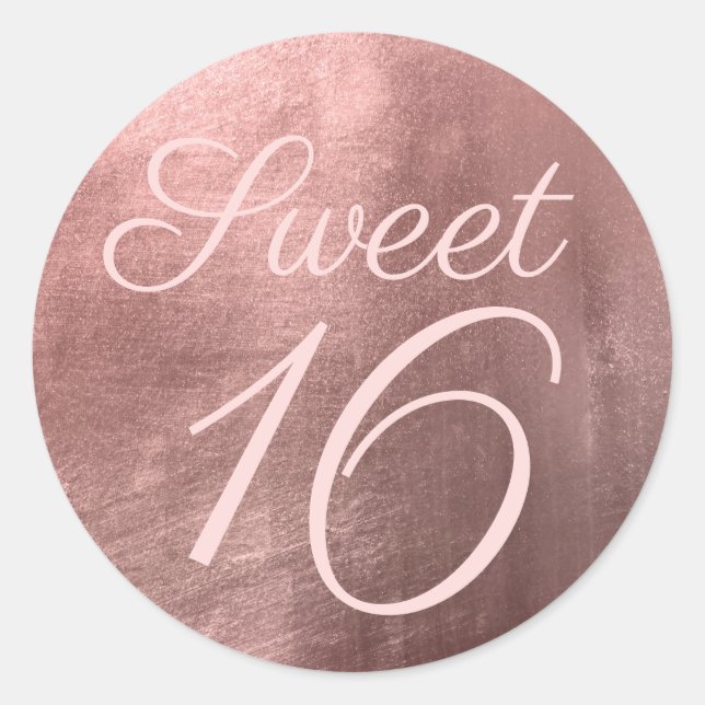 Rose Gold Foil Blush Sweet Sixteen Classic Round Sticker (Front)