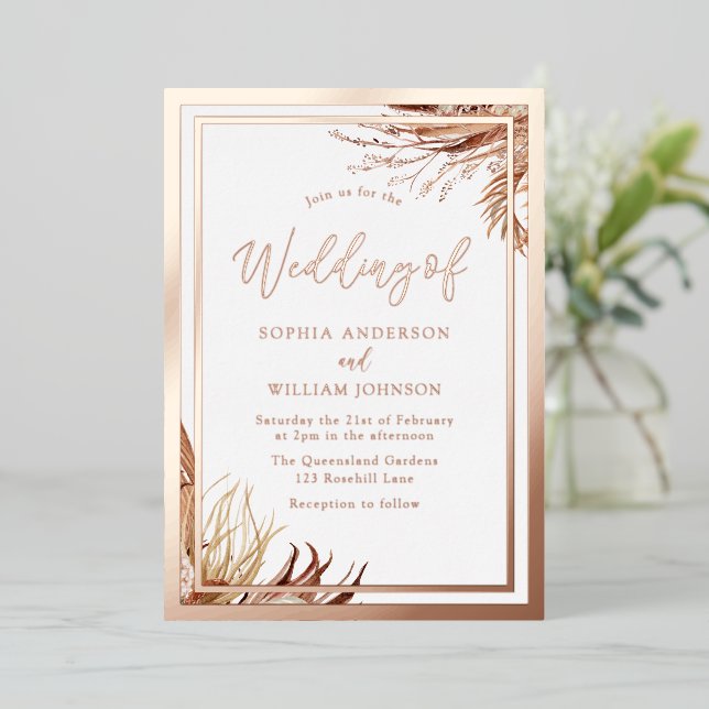Rose Gold Foil Bohemian Boho Leaves Wedding (Standing Front)