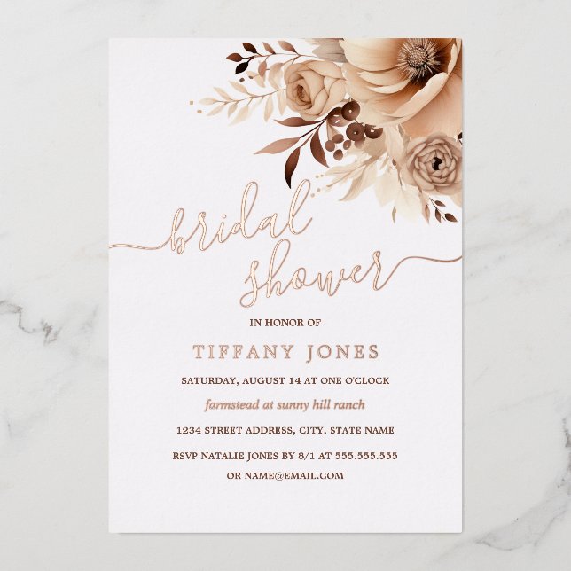 ROSE GOLD FOIL Boho Beige Floral Bridal Shower   (Front)
