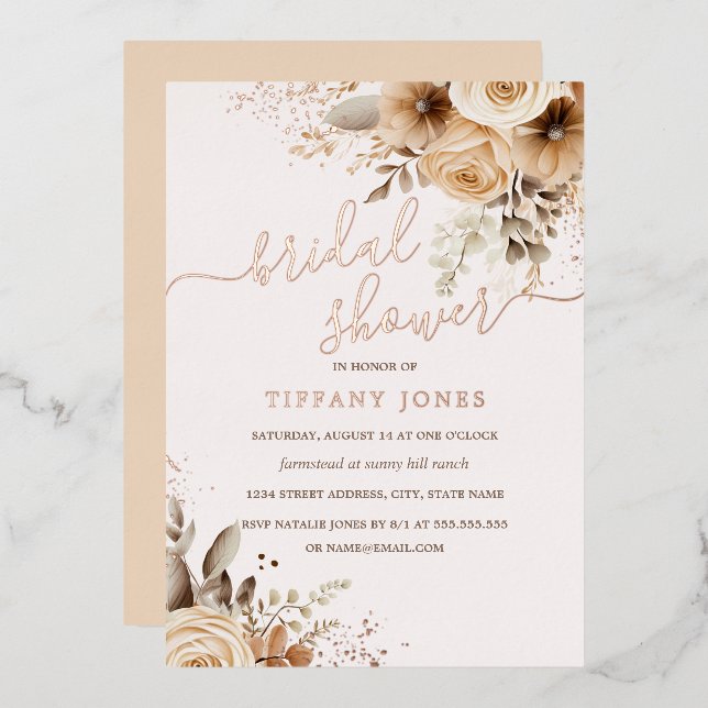 ROSE GOLD FOIL Boho Floral Bridal Shower   (Front/Back)