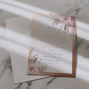 Rose Gold Foil Border Blush Dusty Rose Wedding