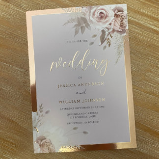 Rose Gold Foil Border Blush Floral Wedding