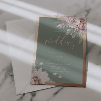 Rose Gold Foil Border Blush & Sage Floral Wedding 