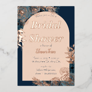 Rose gold foil bridal shower floral Invitation