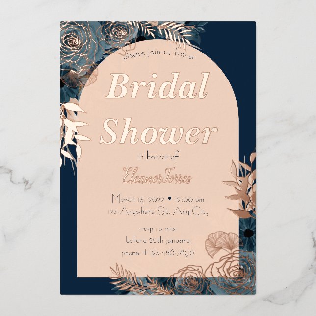 Rose gold foil bridal shower floral Invitation (Front)