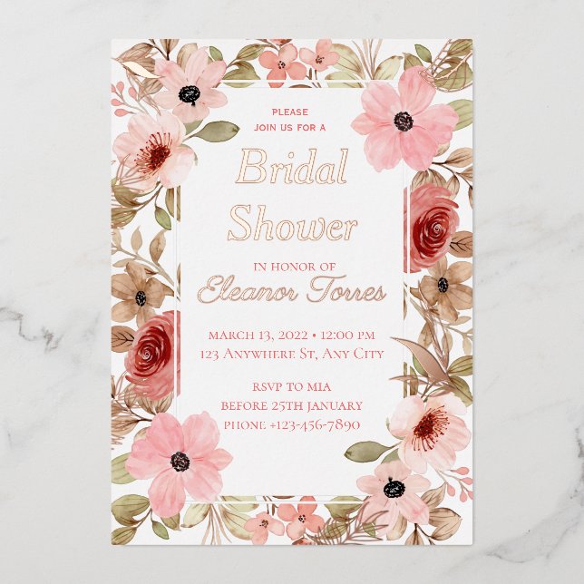 Rose gold foil bridal shower invitation (Front)
