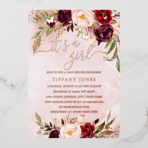 ROSE GOLD FOIL Burgundy Blush Floral Baby Shower 