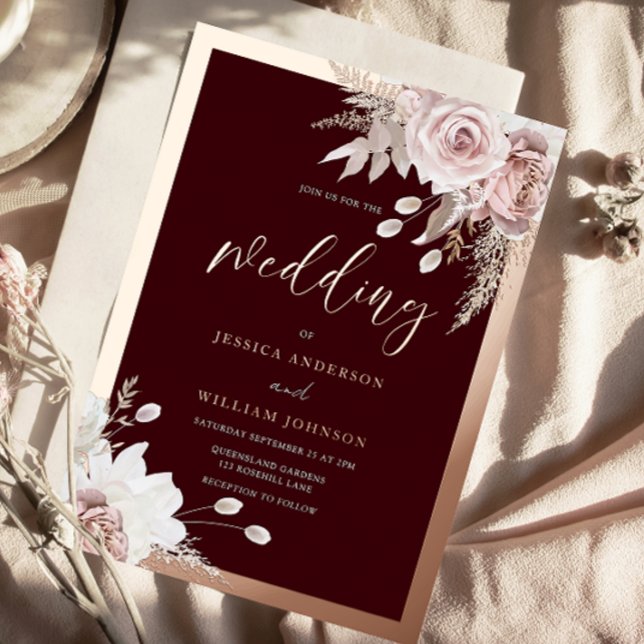 Rose Gold Foil Burgundy Blush Floral Wedding (Creator Uploaded)