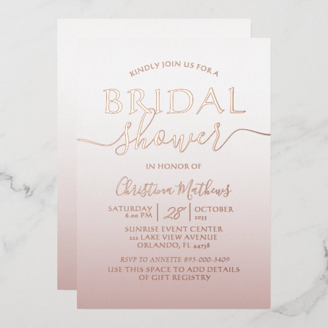 Rose Gold Foil Calligraphy Bridal Shower  (Front/Back)