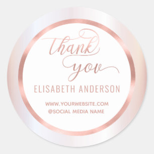 Rose gold foil calligraphy thank you classic round sticker