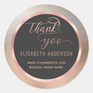 Rose gold foil calligraphy thank you classic round sticker