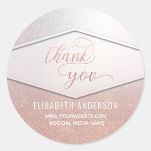Rose gold foil calligraphy thank you  classic round sticker