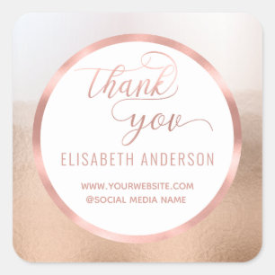Rose gold foil calligraphy thank you square sticker