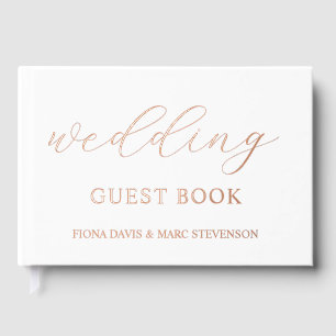 Rose gold foil calligraphy white wedding  guest book