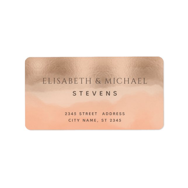 Rose gold foil champagne cantaloupe watercolor lab label (Front)