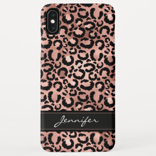 Rose Gold Foil Cheetah Pattern - Personalised Name iPhone XS Max Case