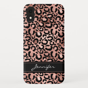Rose Gold Foil Cheetah Pattern - Personalised Name iPhone XR Case
