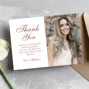 Rose gold foil chic photo thank you Sweet 16 Card