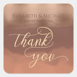 Rose gold foil cinnamon cantaloupe watercolor square sticker