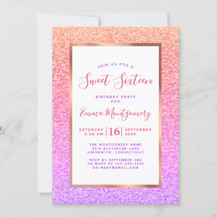 Rose Gold Foil Colourful Sweet 16 Birthday Party Invitation